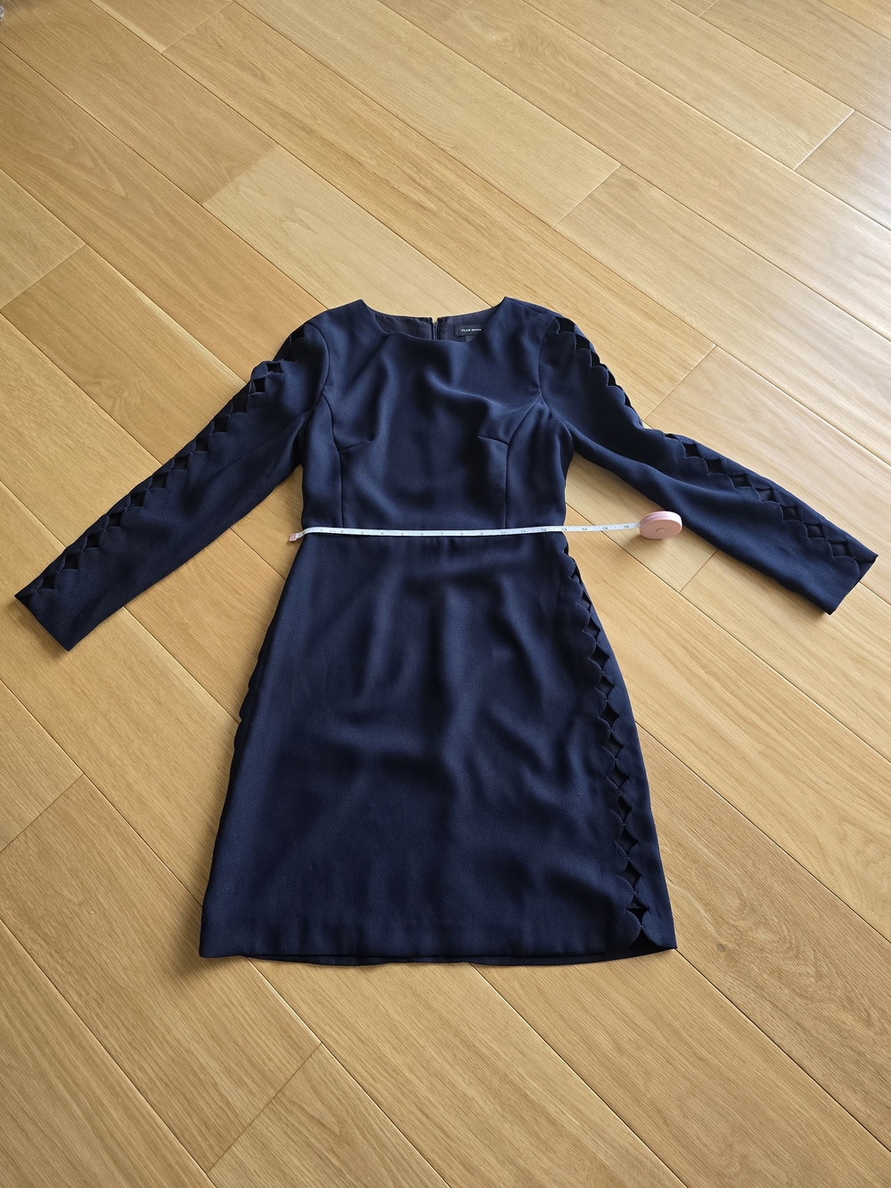 Club Monaco Navy Long-Sleeve Sheath Dress with Lattice Side Detail